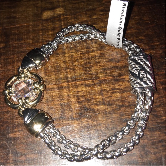 Magnetic clasp rhodium and gold bracelet. - Picture 3 of 10